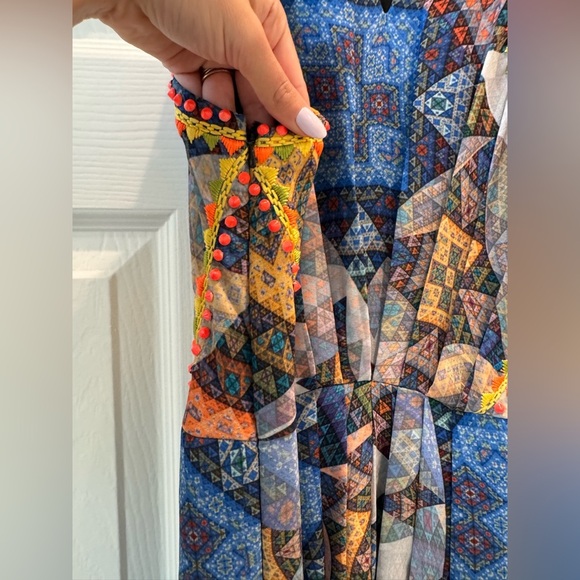 K1. Ranna Gill Condesa Maxi Dress Patchwork Blue Studded Summer Vacation Resort - Picture 7 of 10